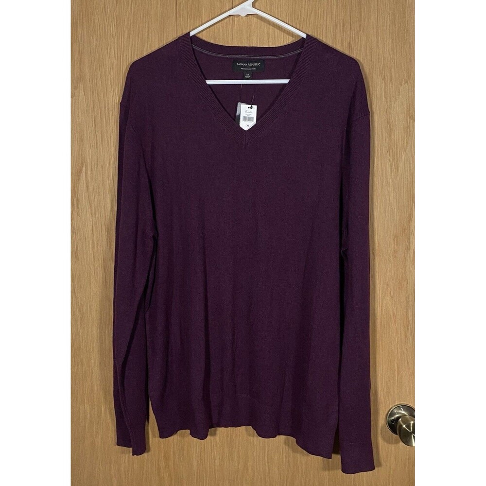 Banana Republic Premium Luxe Yarn Sweater Maroon V-Neck Classic Men's Sz XL NWT